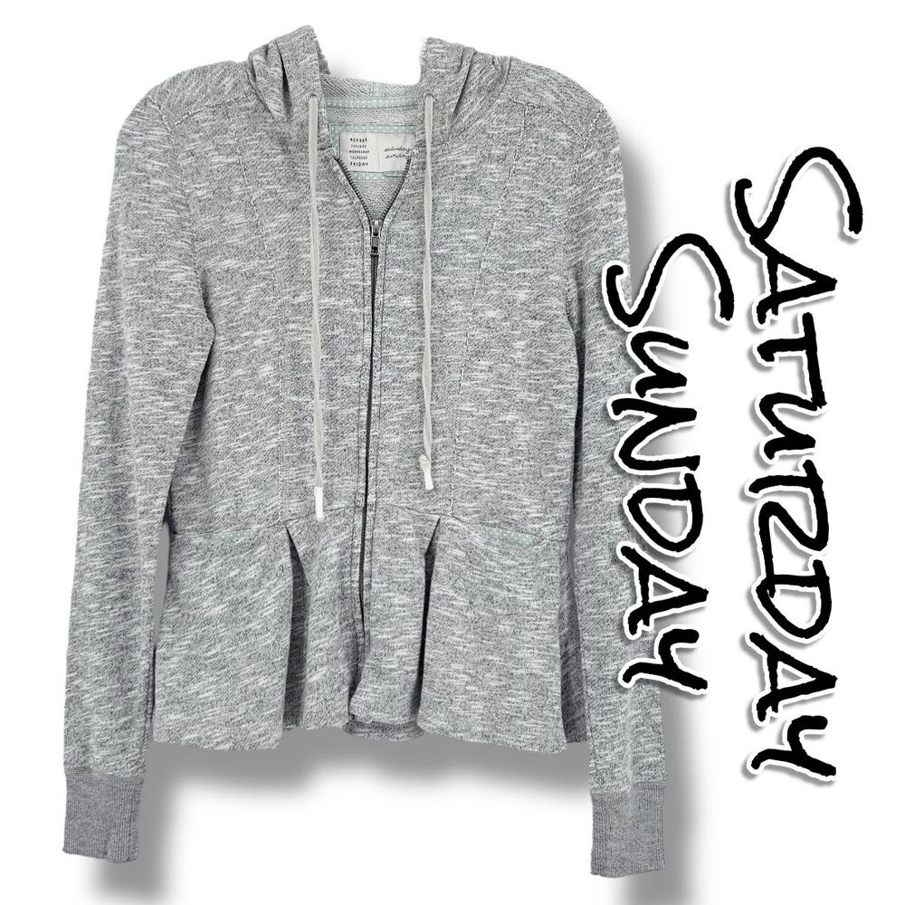 Saturday Sunday Heather Gray Zip-Front Peplum Hoodie Casual Everyday Womens XS
